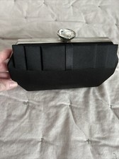 Black Satin Evening Bag Clutch Purse with Rhinestone Clasp Bow Holiday Chain