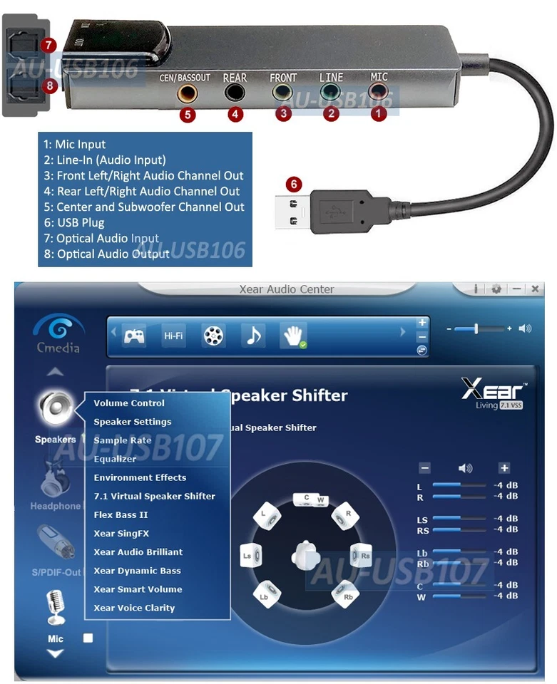 USB 5.1 Channel Surround Sound Adapter With Volume Control Optical Audio Input - Image 2 of 4