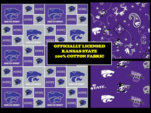 KANSAS STATE UNIVERSITY COTTON FABRIC-K STATE WILDCATS FABRIC-ALL PATTERNS - Picture 1 of 6