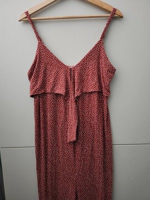 Old Navy Jumpsuit Womens S Red Maternity Cami Ruffle Smocked Polka