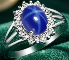 Rylos Princess Diana Inspired Blue Star Sapphire Diamond Ring - September Birt