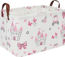 Rectangle Storage Basket with Handles,Collapsible Storage Pink Princess