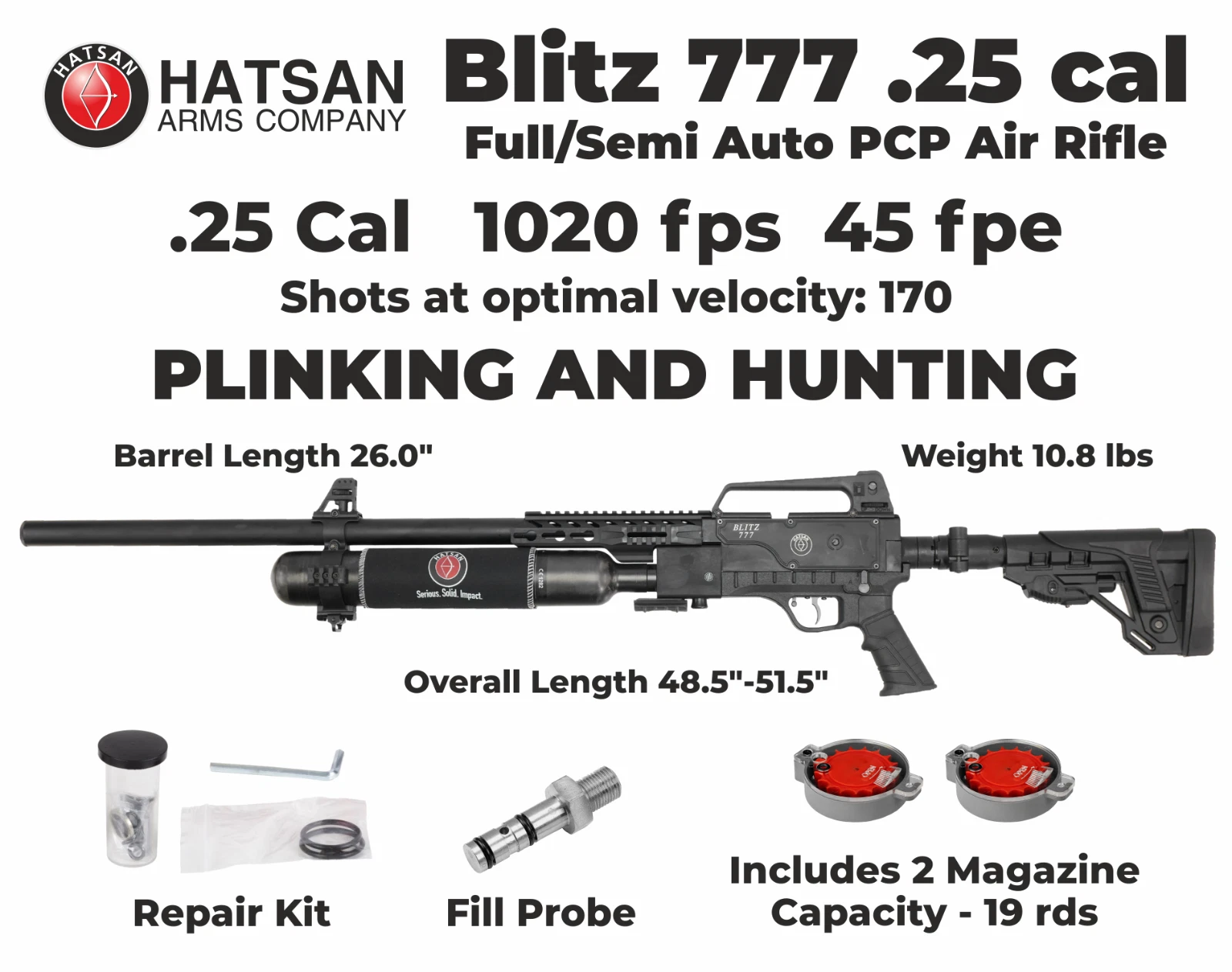 Hatsan Blitz 777 .25 Cal 1020 FPS 45 FPE PCP Air Rifle with