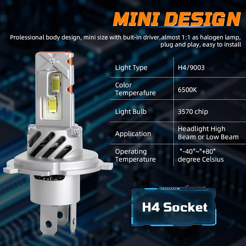 For Nissan Versa 2007-2019 LED Headlight H4 9003 High/Low Beam Bulbs 6500K White - Image 3 of 4