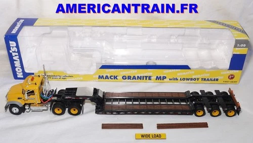 Mack Granite MP Yellow w/ Lowboy Trailer Komatsu 1/50 First Gear