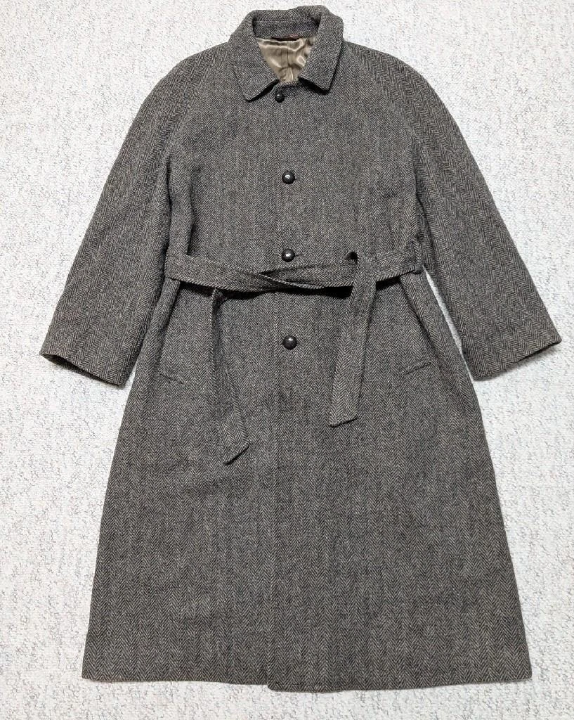 vintage USA made NORDSTROM herringbone TWEED overcoat 44L brown BELTED wool image 1