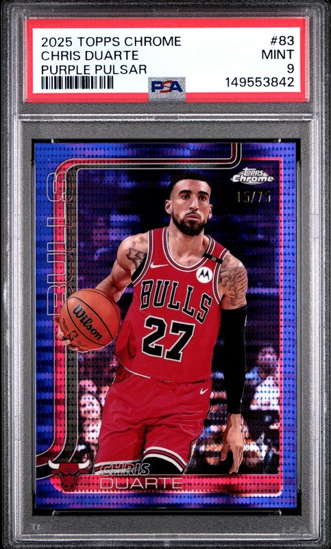 2025 TOPPS CHROME PURPLE PULSAR #83 CHRIS DUARTE 15/75 PSA 9