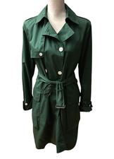 MHL Margaret Howell Women's Trench Coat Dark Green Belted Cotton Double Breasted