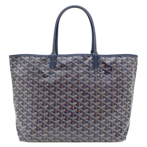 GOYARD Saint Louis PM Tote Bag Calfskin / PVC / Canvas Navy Blue Unisex #HDB1046