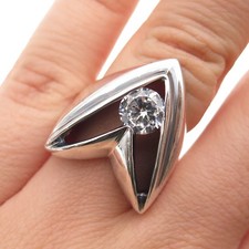 925 Sterling Silver Vintage Round-Cut C Z Modernist Oxidized Ring Size 6.5