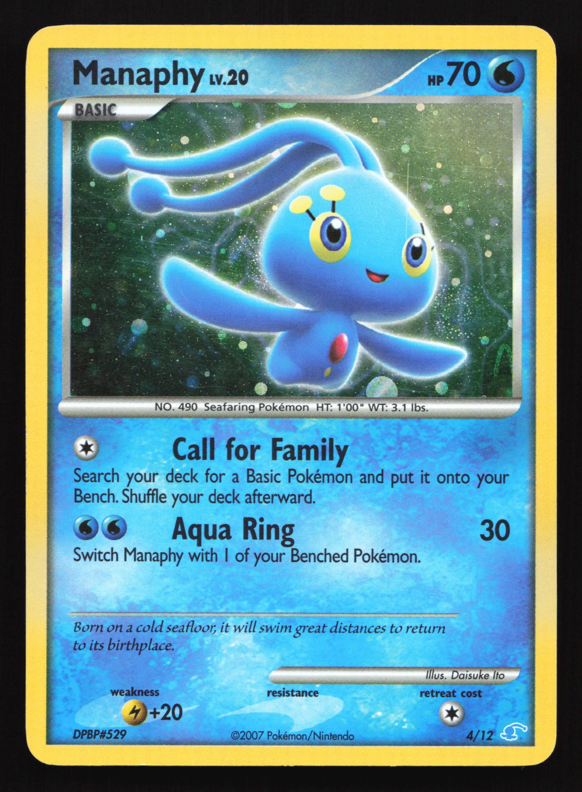 Manaphy 4/12 DP Trainer Kit: Manaphy & Lucario Common Holo Pokemon Card 2 SWIRLS