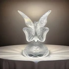 VTG Fenton Art Glass Figurine Butterfly On StumpSatin Frosted Crystal Clear