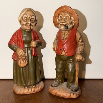 Grandpa Grandma Statue Old Couple Figurine Husband Wife Folk Art 