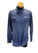 Ariat Womens Studded Denim Western Style Shirt Long Sleeve Pockets Size Large