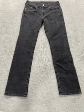 True Religion Jeans Mens 32x32 Black Faded Ricky Flap Big T Relaxed Straight