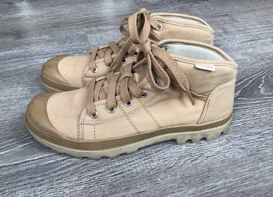 Botas Paladio Mujer Talla 8.5 Marrón Tostado Con Cordones Parte Superior Alta Lona Zapatos Bota Foto 4 de 4