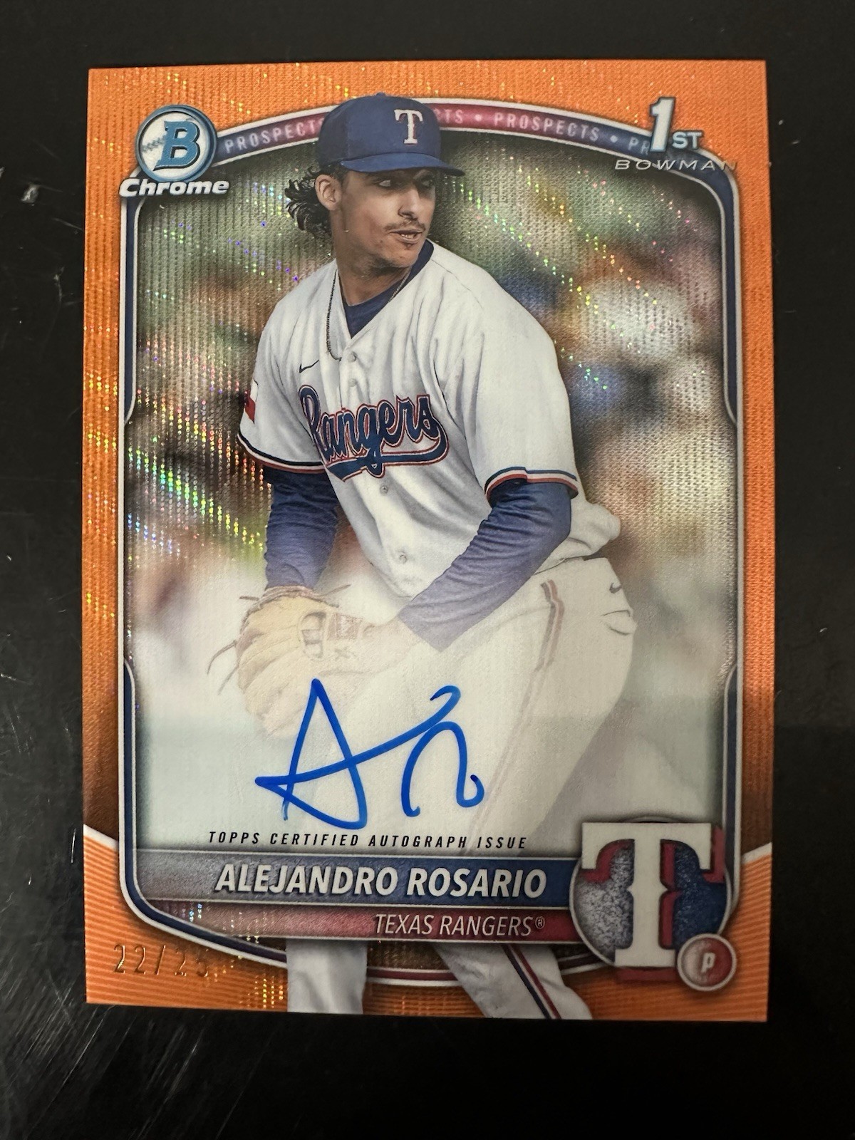 2025 Bowman Chrome Alejandro Rosario Orange Wave Auto /25 #CPA-ARO Texas Rangers