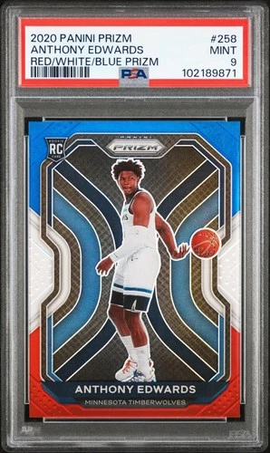 2020 PANINI PRIZM RED/WHITE/BLUE PRIZM #258 ANTHONY EDWARDS ROOKIE RC PSA 9