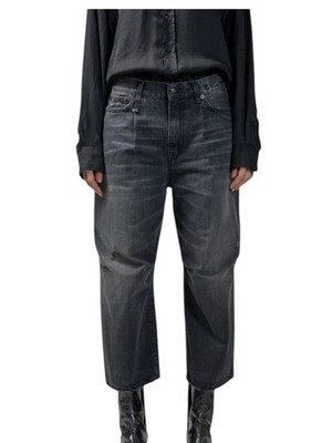 R13 Crop Wide Leg Damen Jeans 30 Wilson Schwarz Verblichen PS25 RRP695
