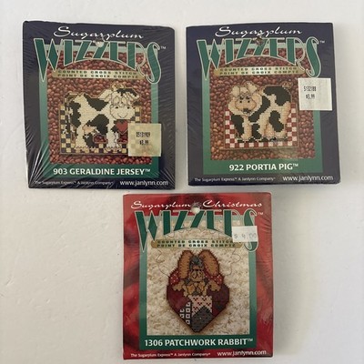 Wizzers Counted Cross Stitch Kits Sugarplum Lot of 3 Cow, Pig, and Rabbit