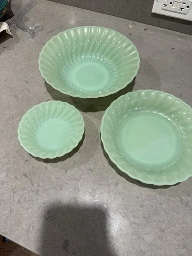 Fire King Jadeite Swirl Bowls Set Of 3 Anchor Hocking Cottagecore