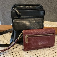 Fossil Black Vintage Leather Crossbody Organizer Bag Travel Purse Wristlet