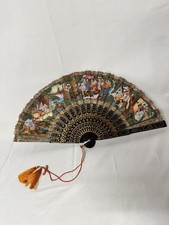 Vintage Hand Fan 1000 People Hand Painted Japan Folding Fan Tassel Colorful