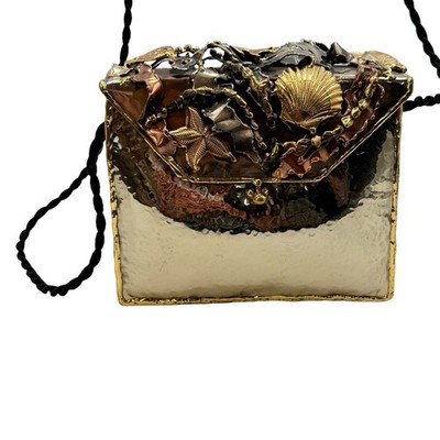 Lunacy Handmade Metal Art Purse Seashell Sculptural Chain Statement Bag