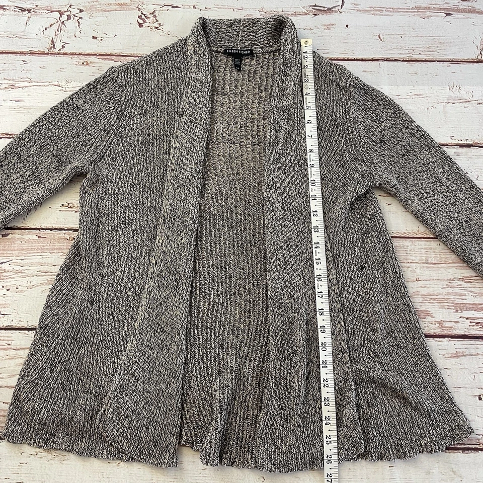 Cárdigan de lana de lino con frente abierto grande para mujer Eileen Fisher suéter tejido suelto gris Foto 2 de 4