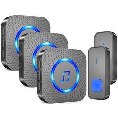 SURFOU Wireless Doorbell with 3 receivers 2 Buttons,IP55 Waterproof black 