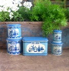 Child's Toy Antique Tin Canister Set with Bread Box Wolverine Blue Dutch