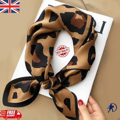 CAPRILITE Big Square Leopard Animal Print Head Bandana Neck Thin Faux Silk Scarf 70cmx70cm