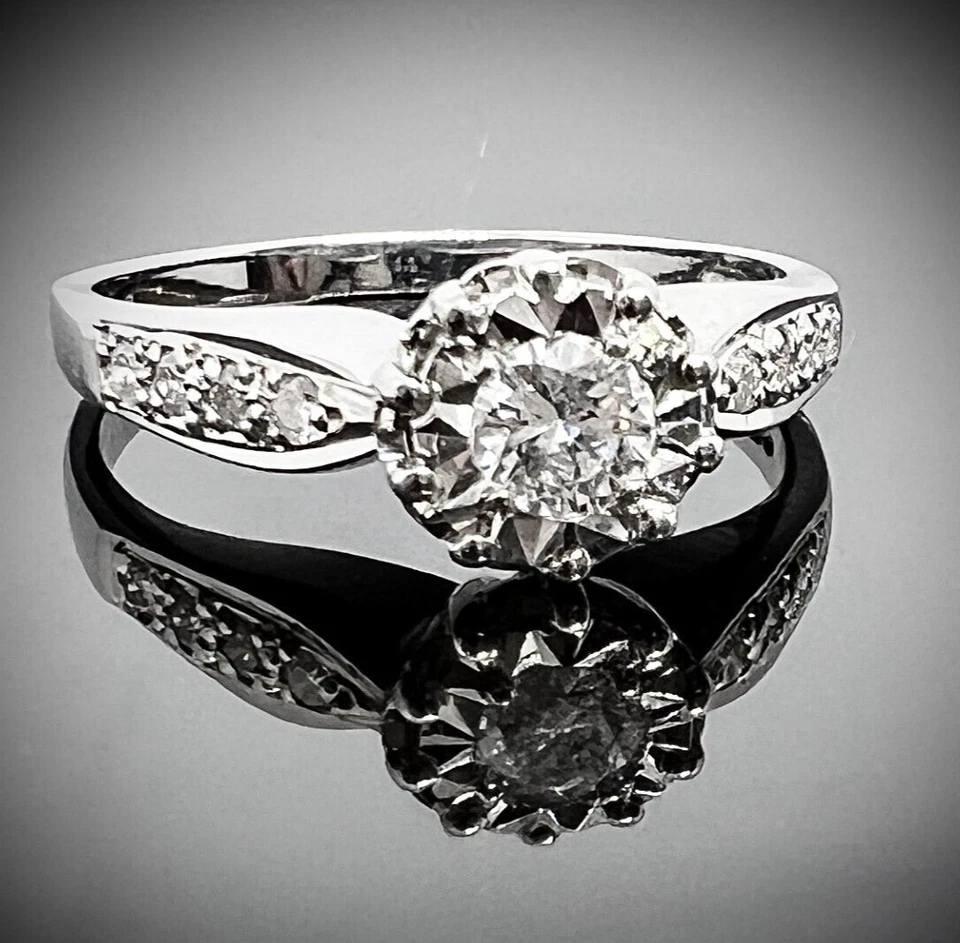 Кольцо с золотым бриллиантом 9 карат 0,25 карата GTDW 9 карат белое золото клеймо 9x бриллианты размер N - Изображение 3 из 4