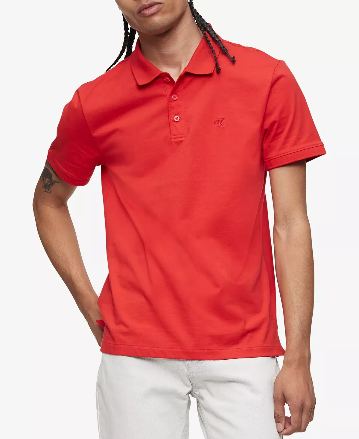 Мужская рубашка поло Calvin Klein из гладкого хлопка обычного кроя с монограммой и логотипом красная S 7990₽
