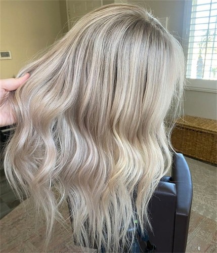 Balayage Platinblond Aschblond Highlight Echthaar 13x4 Lace Front Perücke 16" - Bild 5 von 8