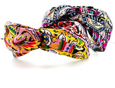 Pair of Top Knot Headbands Colorful Bohemian Cotton Blend 2.5" Wide NEW