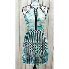 Parker Pleated Selita Dress Size Small Embroidered Blue Aqua Sleeveless