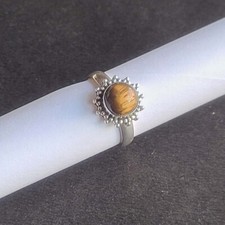 Natural Tiger Eye 925 Sterling Silver Handmade Tiny Ring Size 6 For Gift