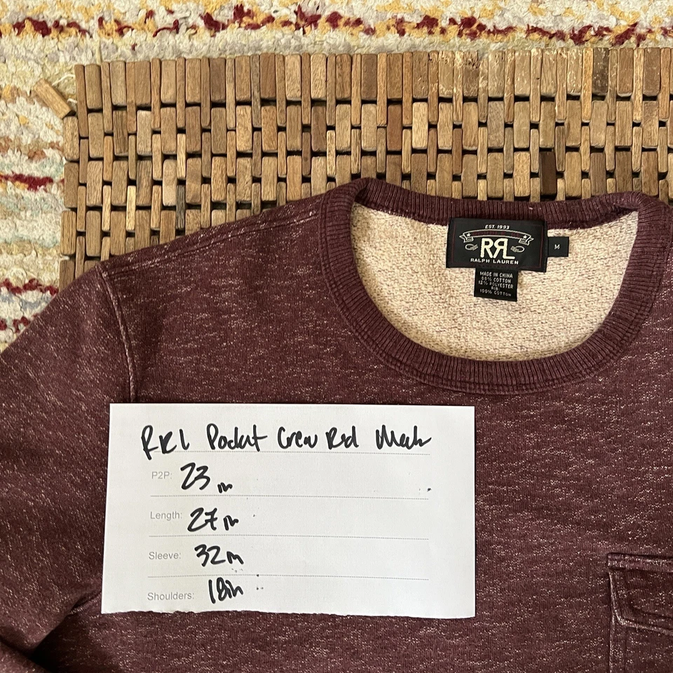 RRL Double RL Ralph Lauren Crew Neck Pocket Sweatshirt Pullover Red Medium M - Image 4 of 4