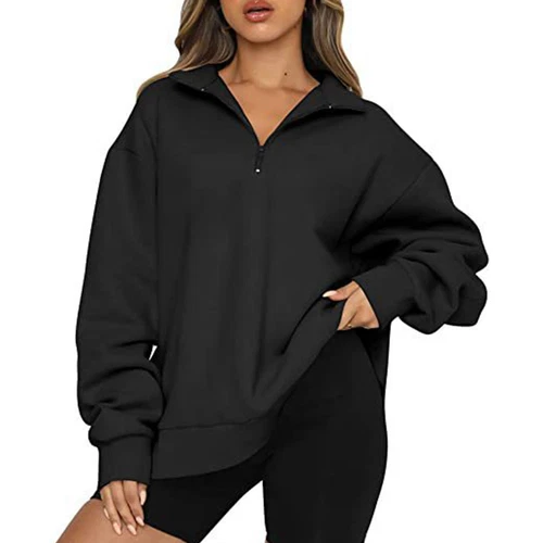 Womens Oversized Half Zip Pullover Long Sleeve Sweatshirt Hoodie Sweater Blouse - Picture 67 of 75