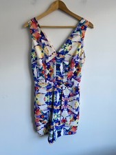 Seduce Romper Womens Size 8 Blue White Sleeveless V-Neck Zip Lined Casual Comfy
