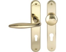 Langschildgarnitur Alison messing/poliert PZ mit Knopf + Drücker für Wohnungsein