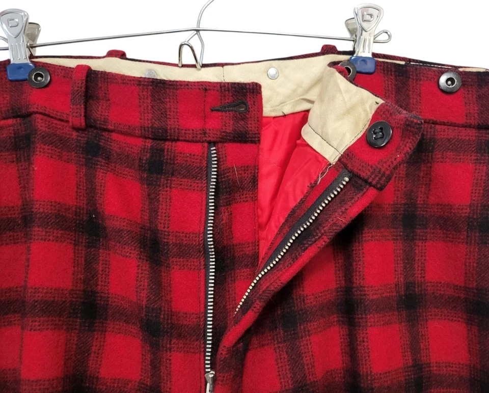 Vtg Woolrich Mackinaw Wool Pant Men Sz 38 Red Buffalo Plaid Hunting Workwear USA - Image 4 of 4
