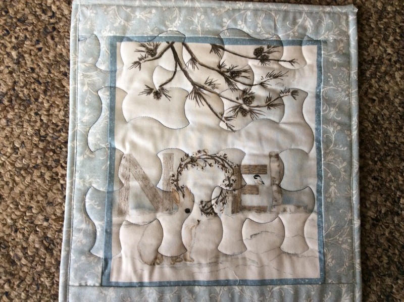 Handcrafted - Quilted Table Topper - Christmas Is Coming - NOEL- Silver/ Blue