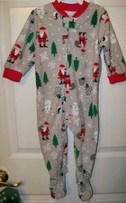 Santa Reindeer Christmas Footed Zip Up One Piece Pajama Boys Size 18 Months NWT