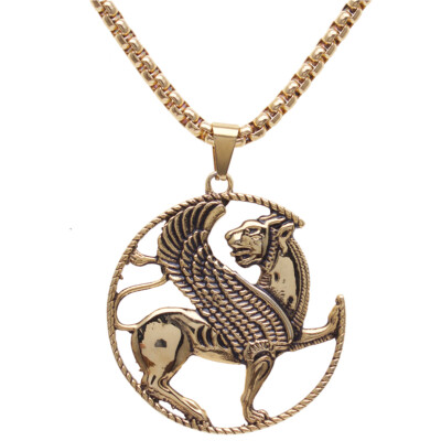 Gold Pt Iranian Persian Winged Lion Necklace Chain Beads Persia Farvahar Gift