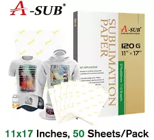 A-SUB Sublimation Paper 11x17 50 Sheets Sample Pack for Inkjet Heat Transfer
