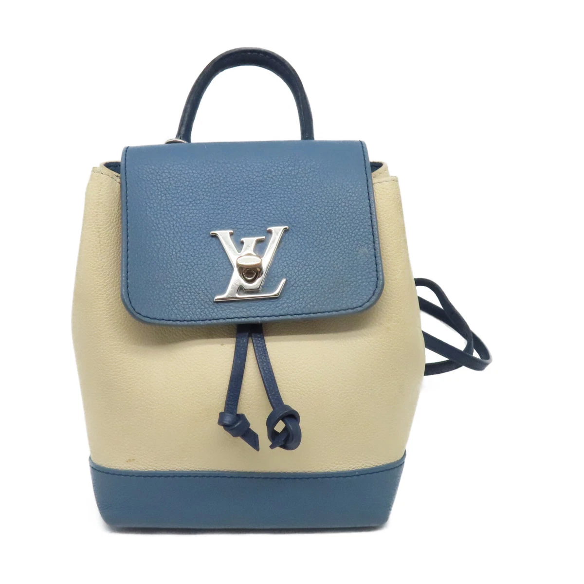LOUIS VUITTON LV SHW Lockme Backpack 2Way Shoulder Bag Calf Leather Blue Beige