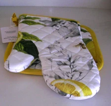 WILLIAMS SONOMA MEYER LEMON MITT AND POTHOLDER SET OF TWO 100% COTTON NEW W/TAGS