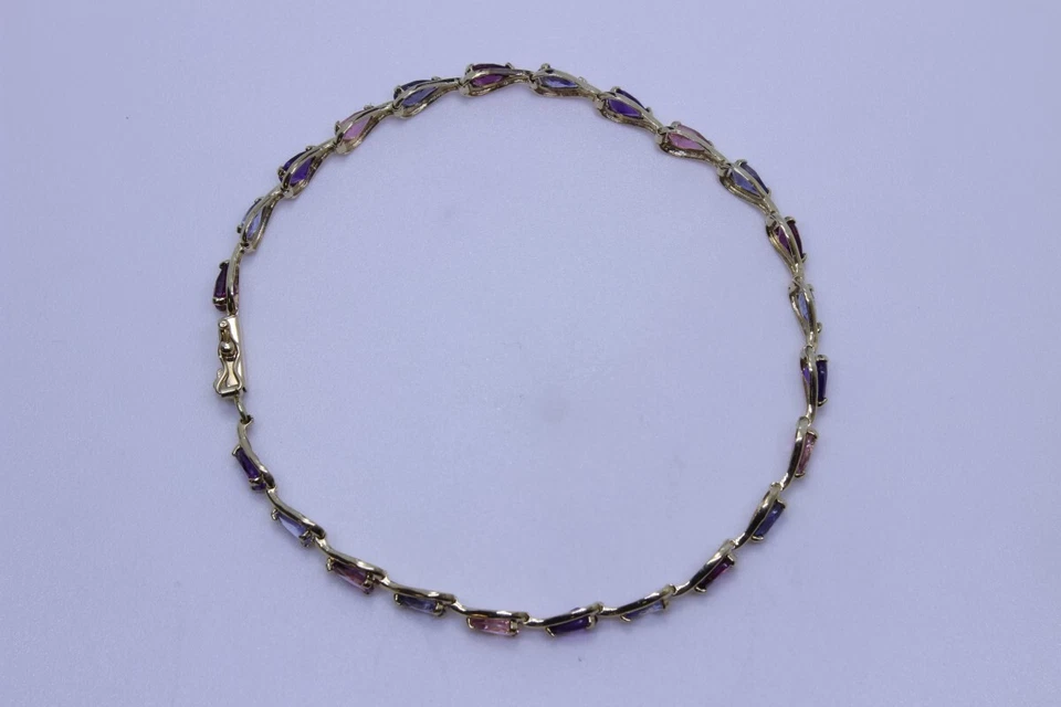 Brazalete sintético zafiro rosa oro-piedra oro amarillo 14K 4,49 g Foto 4 de 4